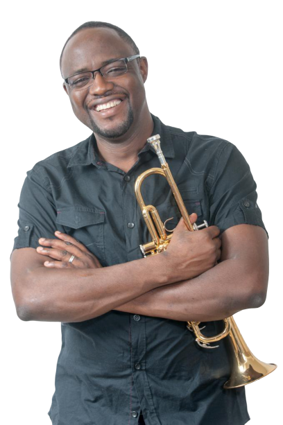 Philip Olaomi holding his trumpet
